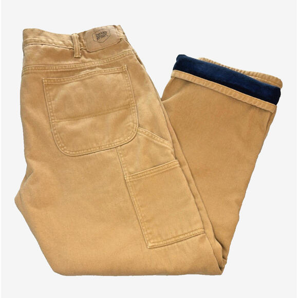 Berkley Jensen Men's Fleece Lined Tan Canvas Carpenter Work Pants 38x32 - Picture 1 of 8